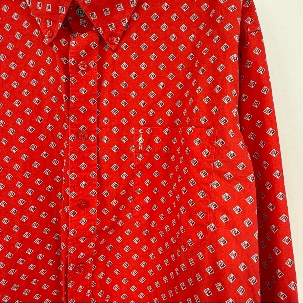 Cinch Red Geo Print Rodeo Western Button Front Shirt Mens Size XL Long Sleeves - Picture 3 of 9